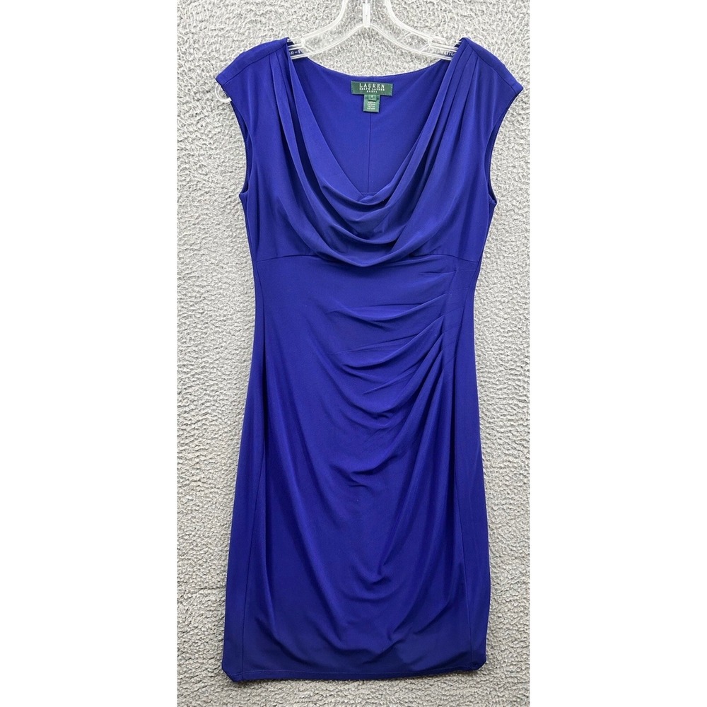 Lauren Ralph Lauren Royal Blue‎ Cowl Neck Ruched Sheath Dress Size 6